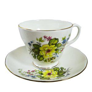Vintage DUCHESS Bone China ENGLAND Tea Cup & Saucer Floral Gold 'RHONA' #400